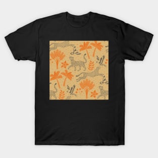 cheetahs and parrots in the jungle | orange and brown | repeat pattern T-Shirt